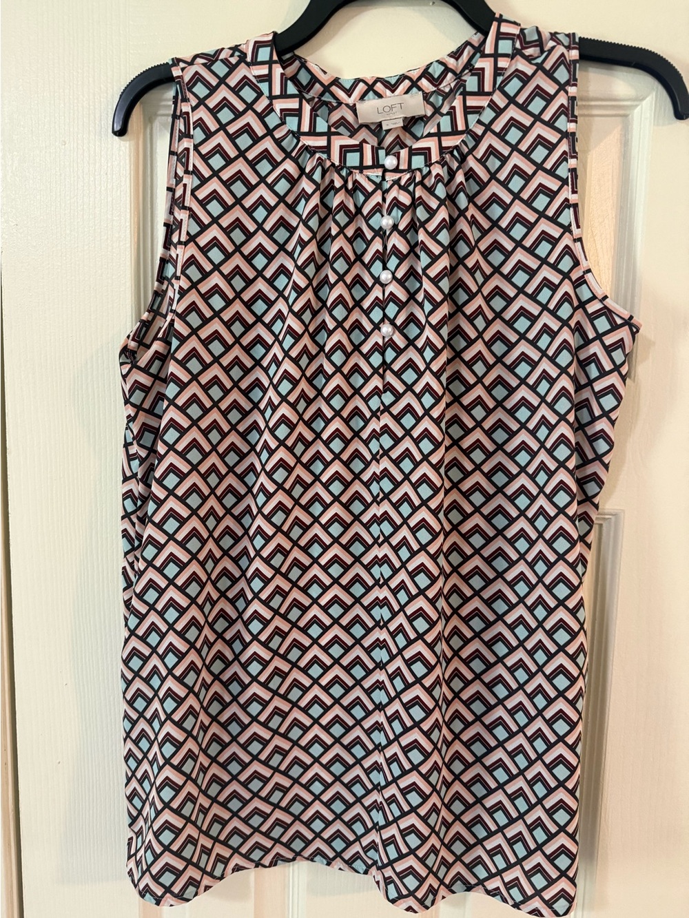 LOFT Pink and Black Geometric Sleeveless Top